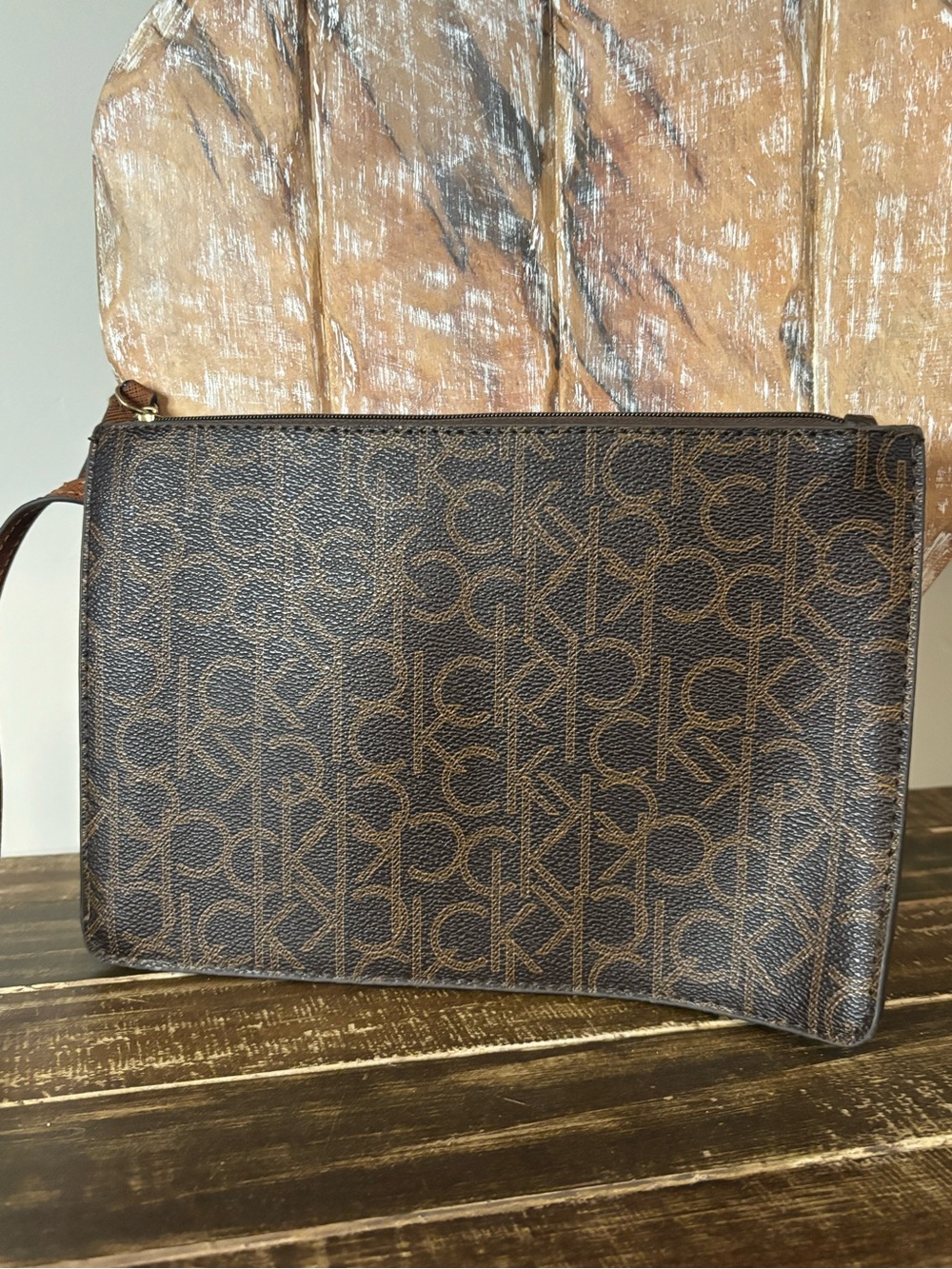 CK Brown Patterned Wristlet Pouch